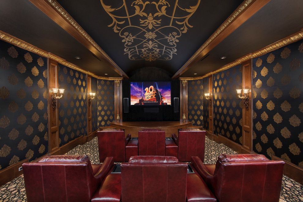 Melrose Park Theater for a Mediterranean Home Theater with a Mediterranean and Richmond Estate by Patrick Berrios Designs