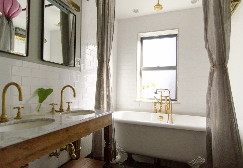 Metropolitan Bath and Tile for a Eclectic Bathroom with a Linen and Prospect Heights Brownstone by Indigo & Ochre Design