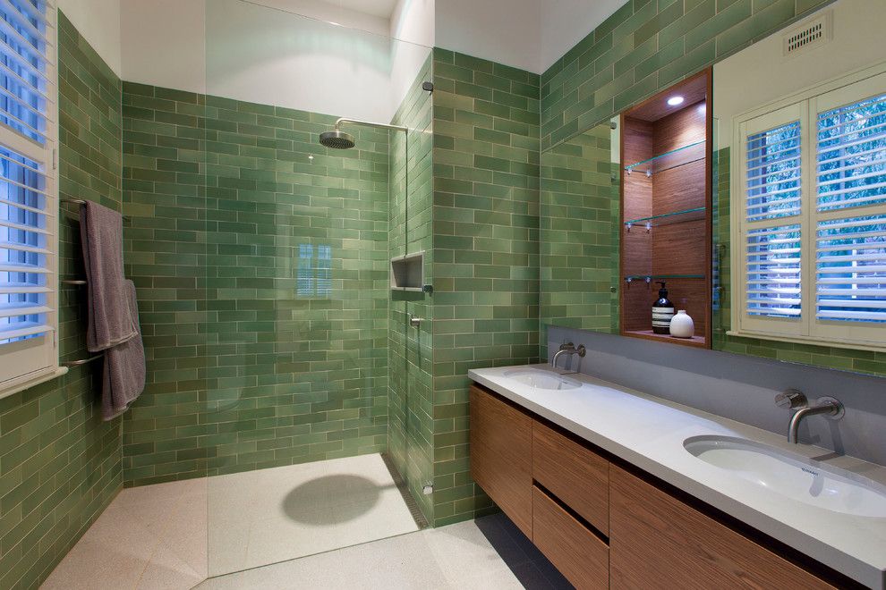 Mid America Tile for a Contemporary Bathroom with a Frameless Shower Glass and Hamersley Road by Studio 53