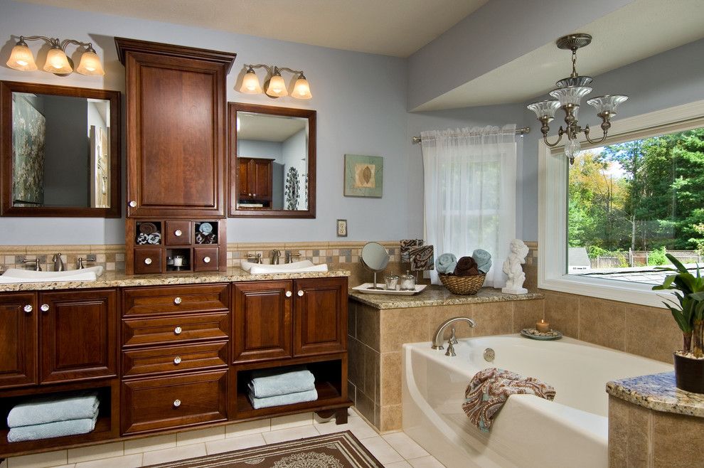 Mid America Tile for a Traditional Bathroom with a Custom Vanity Ceramic Tile Wall Built in Tub and Bath Renovation by Kitchen and Bath World, Inc