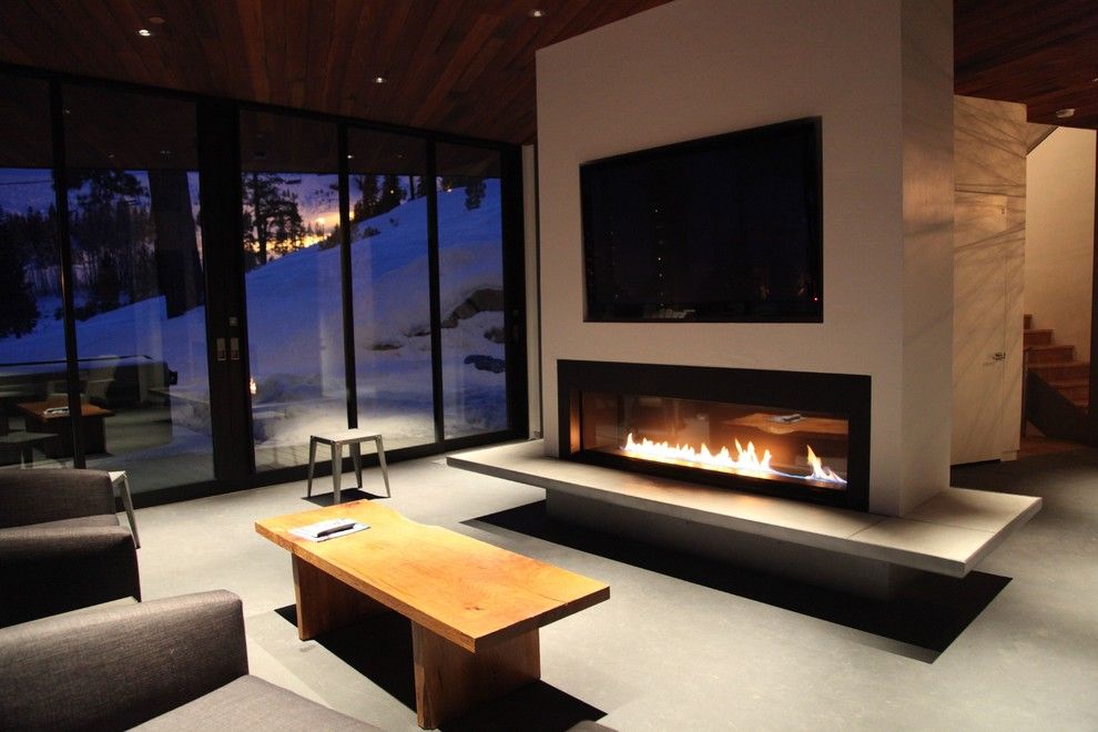 Mid Century Modern for a Contemporary Family Room with a Fireplace and Squaw Valley House by Fleetwood Windows & Doors