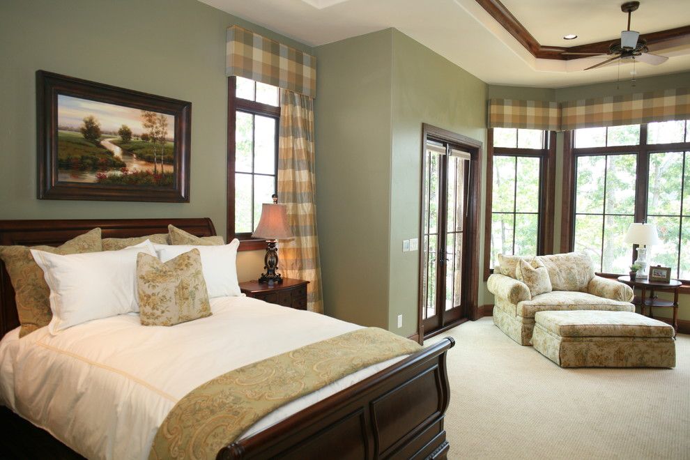 Minwax Dark Walnut for a Traditional Bedroom with a Green Wall and Master Bedroom by Fowler Interiors