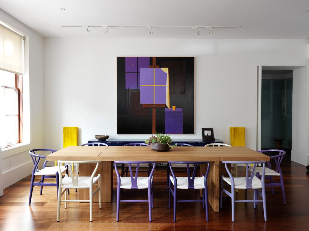 Minwax for a Contemporary Dining Room with a Purple Wishbone Chairs and Tribeca Loft by Nexus Designs