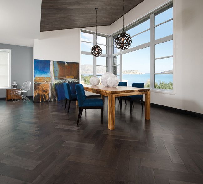 Mirage Hardwood for a Modern Spaces with a Modern and Herringbone Collection   Knotty Walnut Charcoal 5'' by Mirage Hardwood Floors