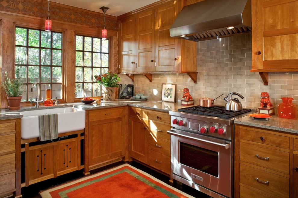 Mission Tile West for a Craftsman Kitchen with a Subway Tile Backsplash and Saint Paul Craftsman by David Heide Design Studio