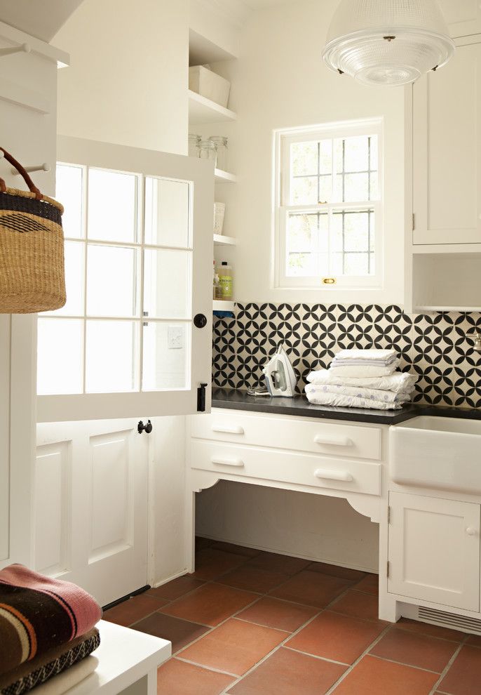 Mission Tile West for a Traditional Laundry Room with a Dutch Door and Helena 1 by Tim Barber Ltd Architecture