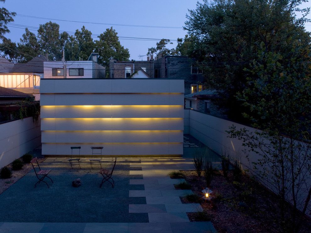 M&m Lighting for a Contemporary Patio with a Cove Lighting and Urban Garage, Day and Night by Wheeler Kearns Architects