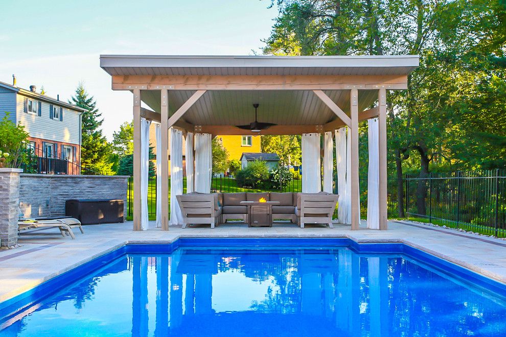 Modern Cabana for a Modern Patio with a Backyard Landscape and Pool Cabana by Total Living Concepts