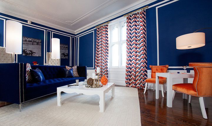 Modshop for a Modern Living Room with a Blue and Orange and New York Designer Showcase by Modshop   La, Oc, Ny, Palm Springs & Miami