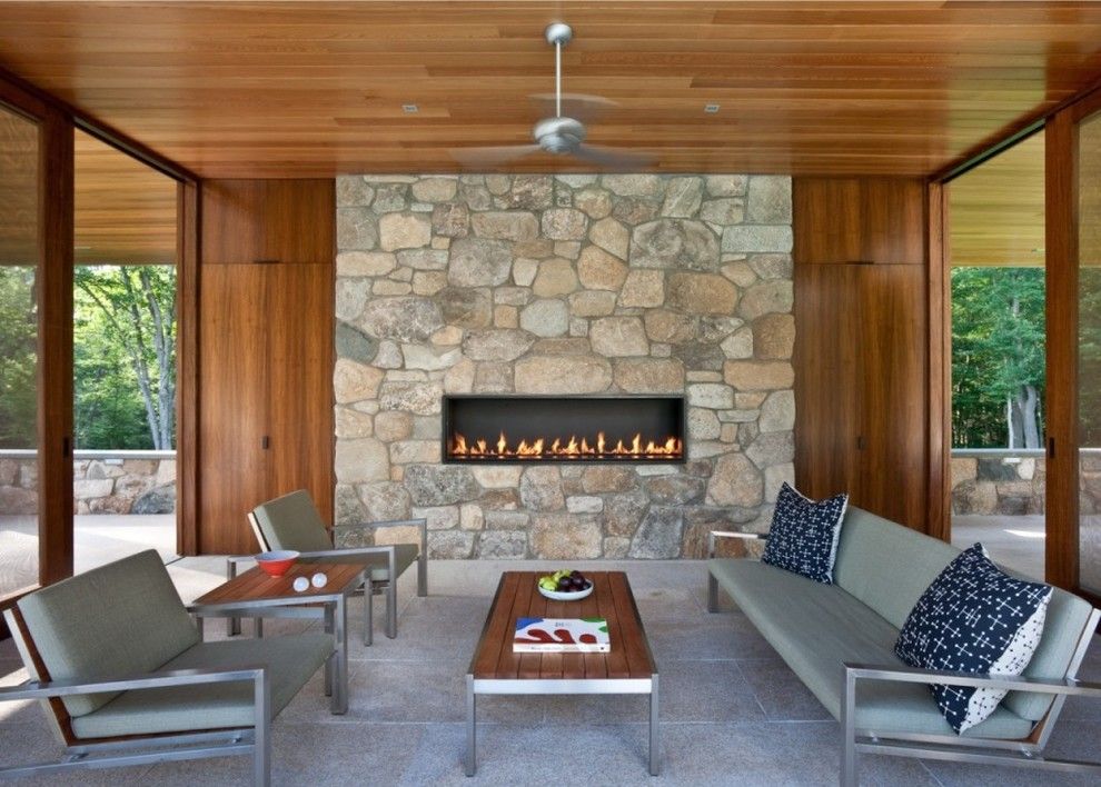 Montigo for a Contemporary Patio with a Stone and 6' Custom Gas Fireplace by Montigo Fireplaces