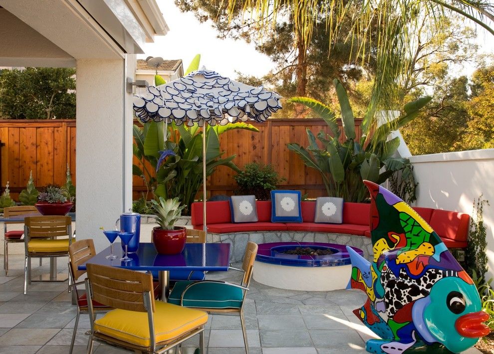 Mor Furniture San Diego for a Contemporary Patio with a Playful Umbrella and San Diego Contemporary by Luxury Ranch Interior Design