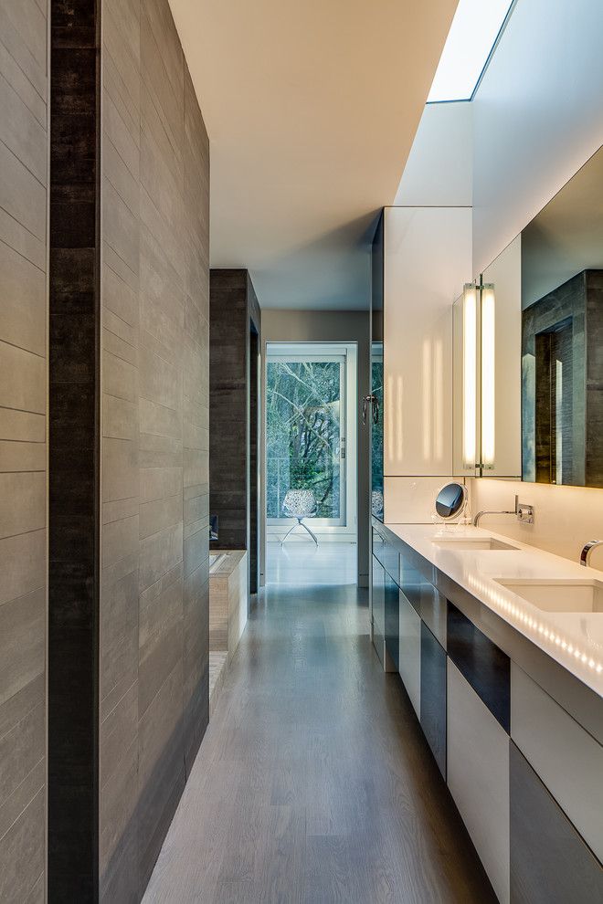 Mosa Tile for a Modern Bathroom with a White Countertop and Modern is Modern Again in Portola Valley by Mark Brand Architecture