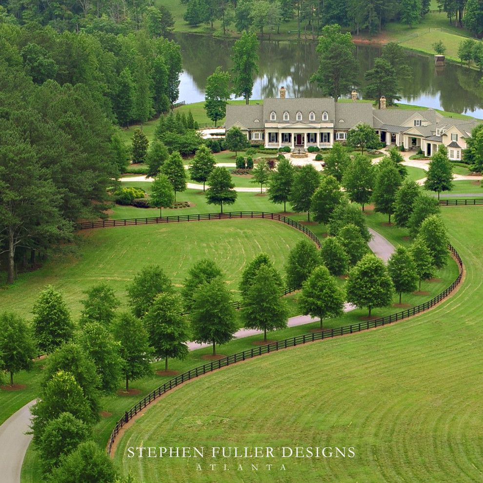 Mossy Oak Fence for a Traditional Landscape with a Traditional and Aerial View by Stephen Fuller Designs