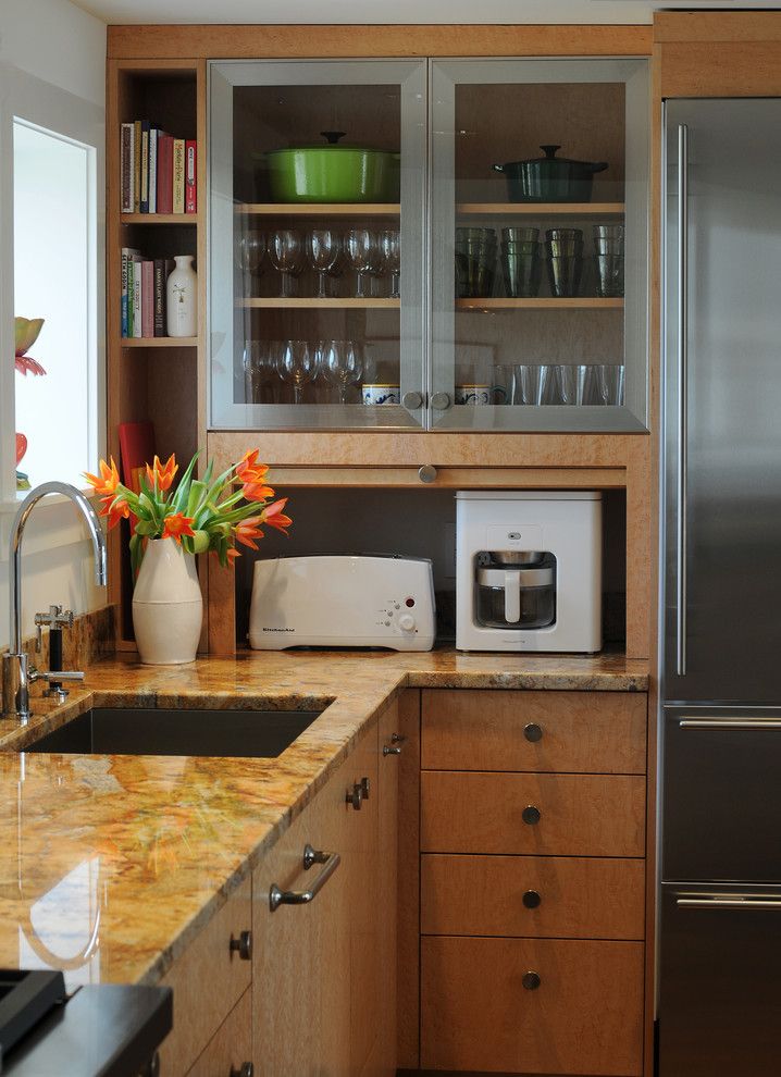 Mountain High Appliance for a Contemporary Kitchen with a Open Shelves and Carriage House by Barbra Bright Design