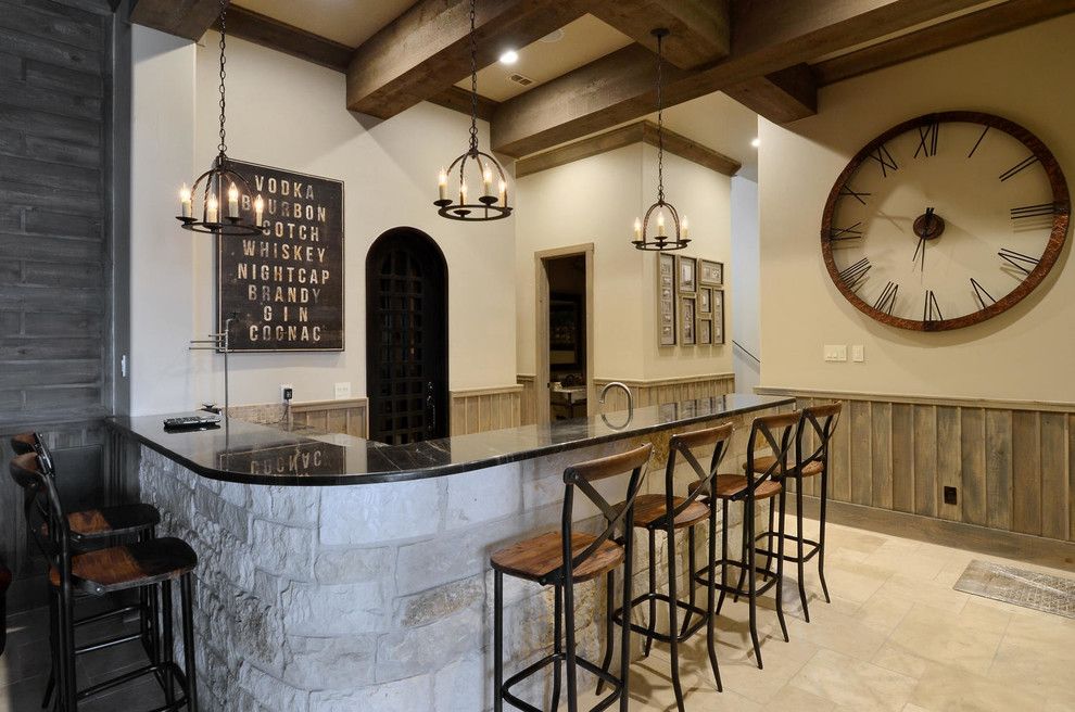 Mr Bar Stool for a Rustic Home Bar with a Wood Beams in Wet Bar and Bar Lighting by Legend Lighting