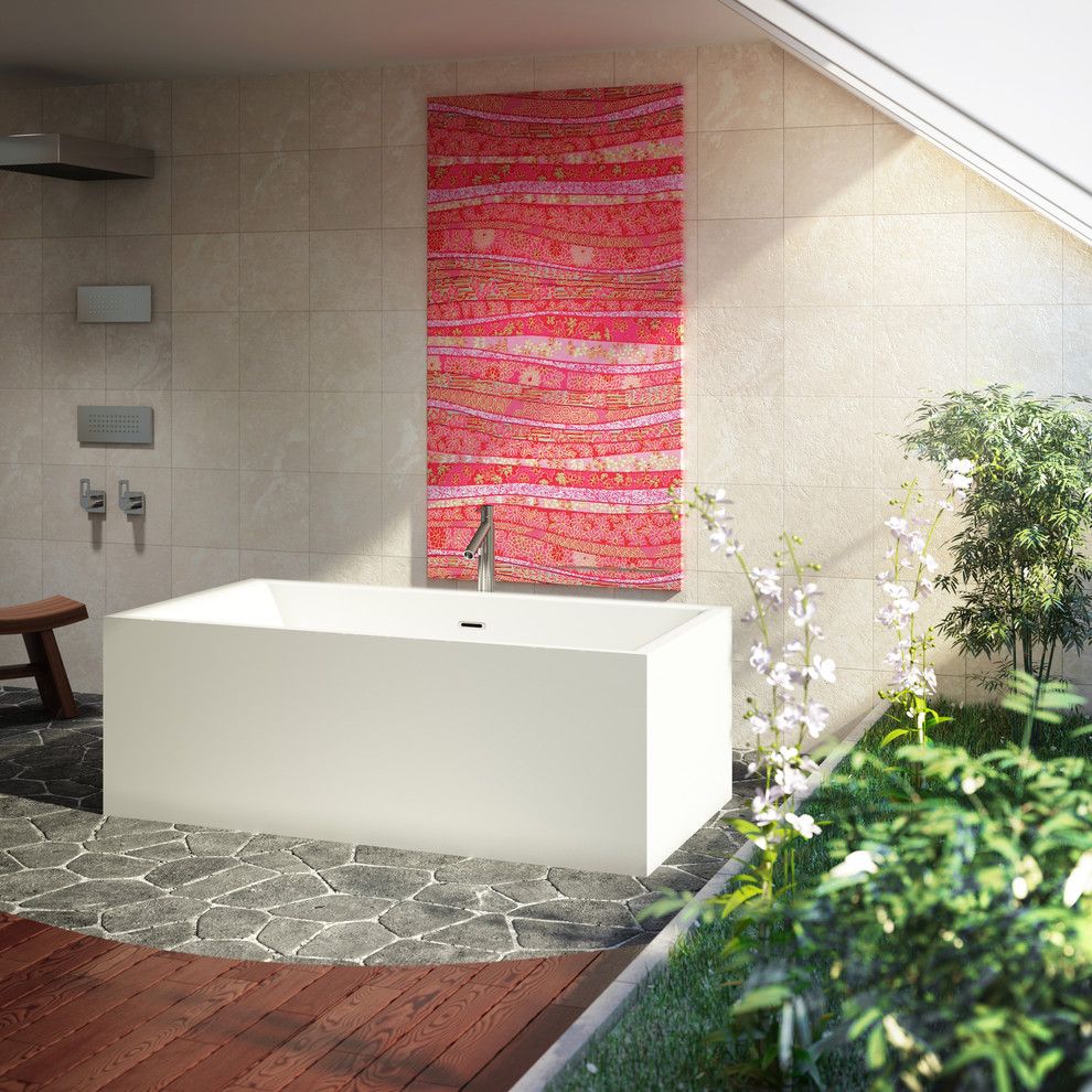 Msi Stone for a Modern Bathroom with a Beige Wall Tile and Bain Ultra by Bainultra