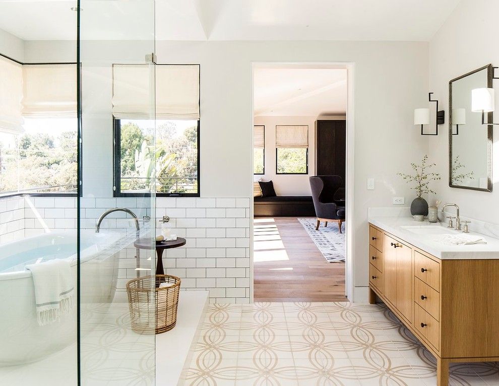 Muji Us for a Contemporary Bathroom with a Black Grout and Manhattan Beach House by Disc Interiors