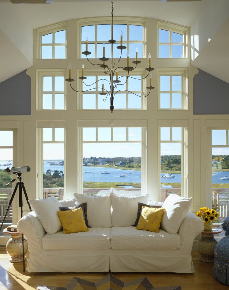 Mullioned Windows for a Beach Style Living Room with a White Window Trim and Sand Dollars by Polhemus Savery Dasilva