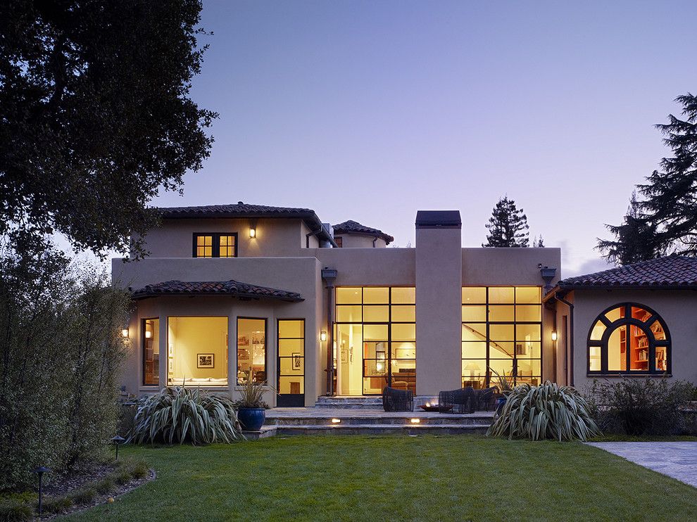 Mullioned Windows for a Mediterranean Exterior with a Outdoor Lighting and Menlo Park Residence by Moroso Construction