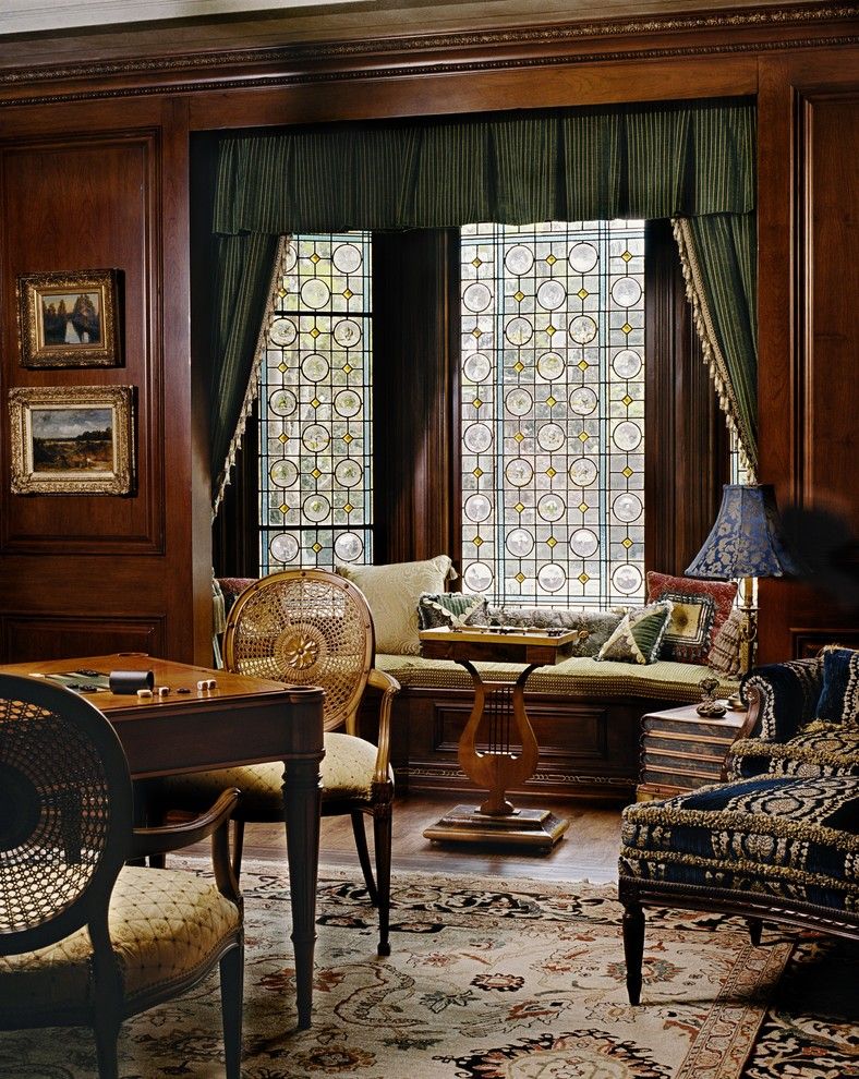 Mullioned Windows for a Victorian Family Room with a Upholstery and Fan by Just Joh