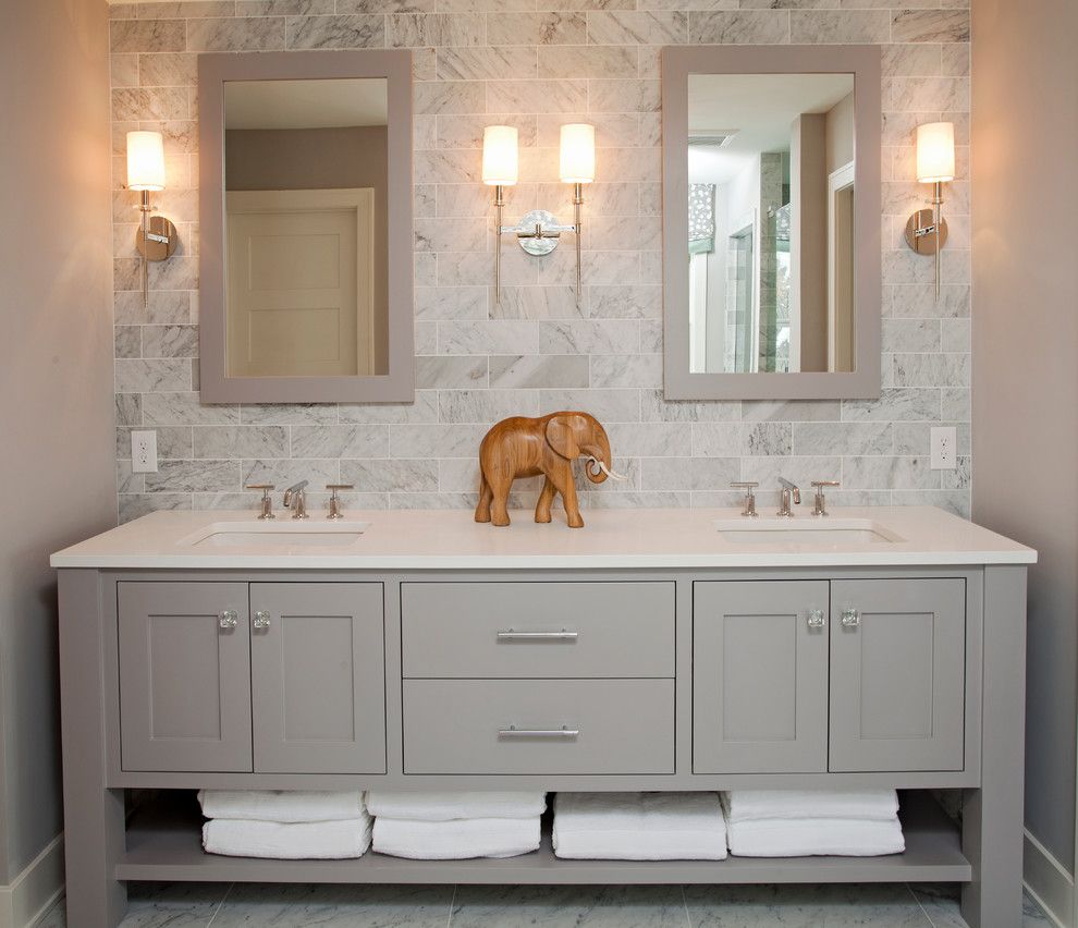 Muska Lighting for a Beach Style Bathroom with a White Trim and Coastal Casual by Refined Llc