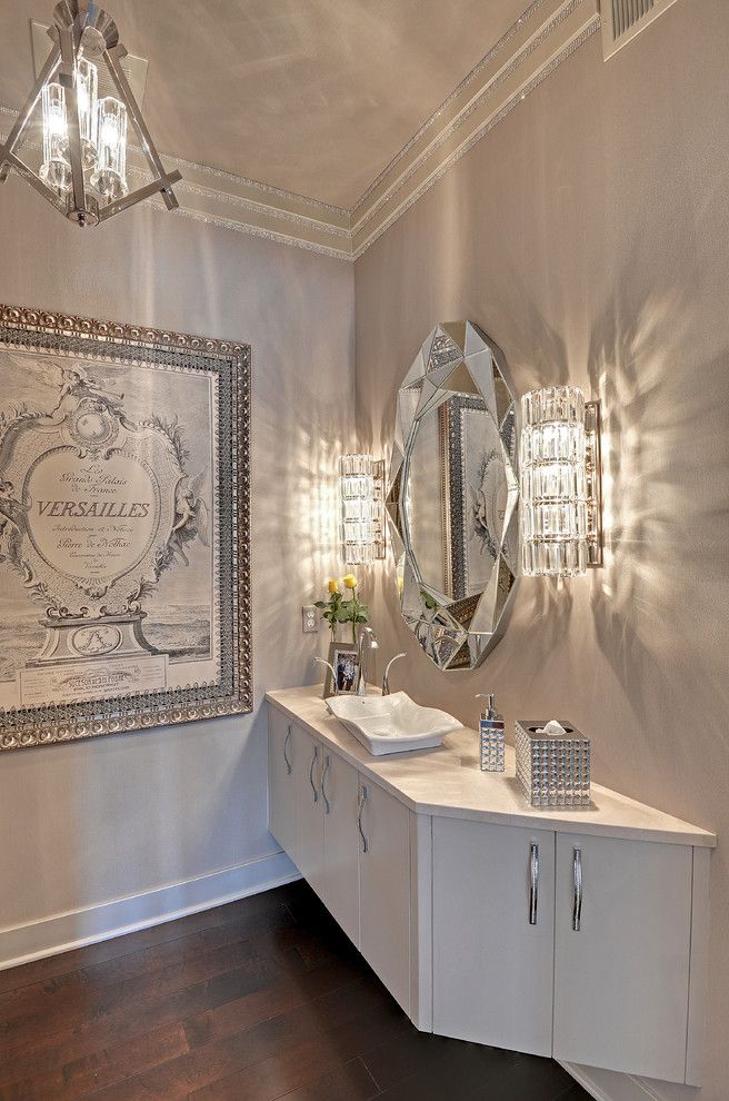 Muska Lighting for a Transitional Powder Room with a Sconce and Oak Ridge Place by Romens