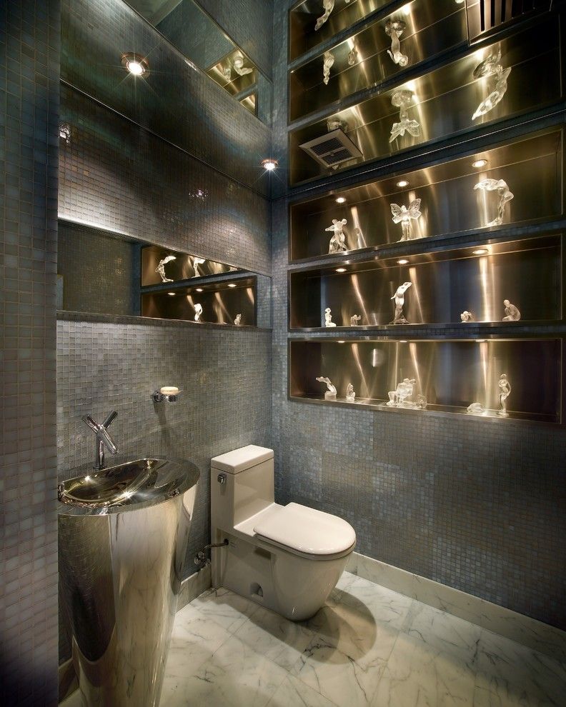 Nemo Tile for a Contemporary Powder Room with a Aventura and New York   Miami   Modern Interior Designer   Pepe Calderin Design by Pepe Calderin Design  Modern Interior Design