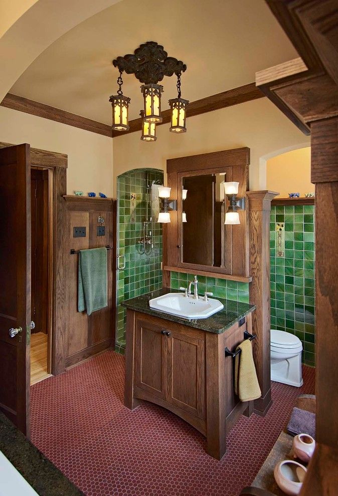 Nemo Tile for a Craftsman Bathroom with a Arts and Crafts and Kirkman Master Bath by Joseph Metzler / Sala Architects