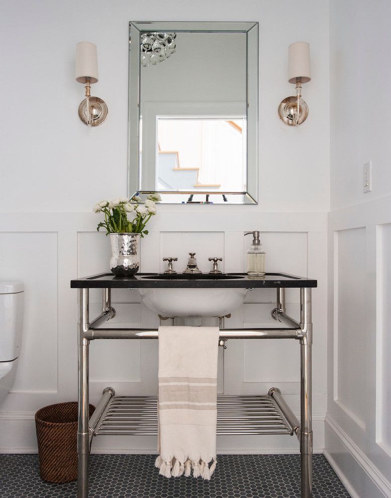 Nemo Tile for a Transitional Bathroom with a Soap Dispenser and Transitional Westchester Cottage by Indi Interiors