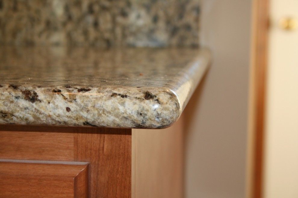 New Venetian Gold Granite for a Traditional Kitchen with a Bullnose Edge and Wood Kitchen by Prime Innovations Llc