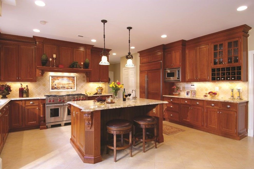 New Venetian Gold Granite for a Traditional Kitchen with a Recessed Lighting and Snell Kitchen 1 by Cameo Kitchens, Inc.