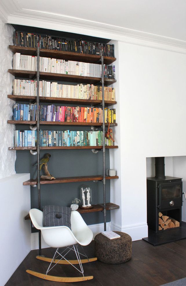 Nhic for a Contemporary Living Room with a Reclaimed Scaffolding Board Shelving and Sebastian Reclaimed Scaffolding Boards and Steel Pipe Industrial Chic Shelving by Urban Grain