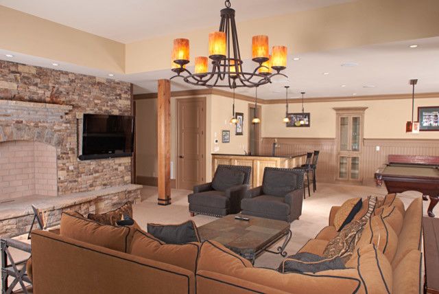 Norwood Furniture for a Rustic Basement with a Fireplace and Lake Lanier #1 by the Norwood Group