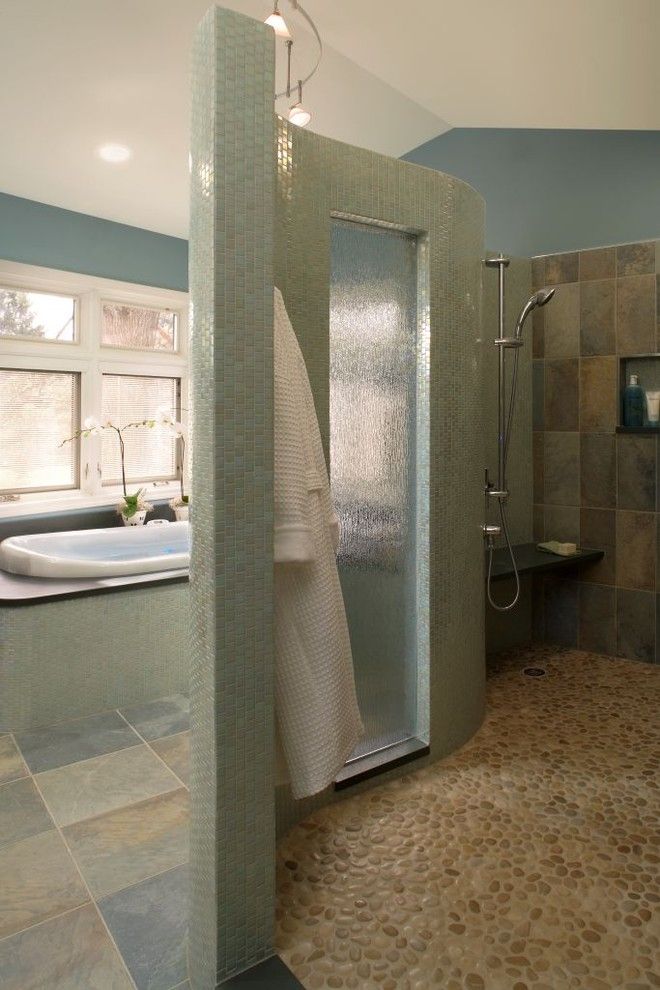 Oceanside Tile for a Contemporary Bathroom with a Ceiling Lighting and Seaside Retreat by Xstyles Bath + More