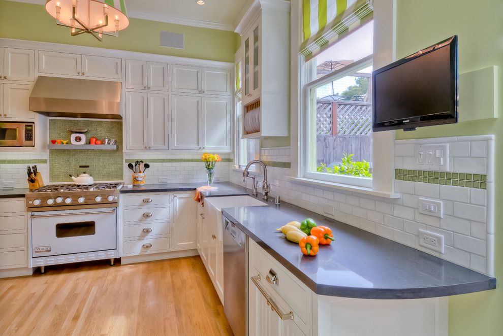 Oceanside Tile for a Contemporary Kitchen with a Apron Sink and Haight Ashbury by Mascheroni Construction