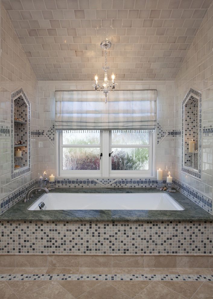 Oceanside Tile for a Traditional Bathroom with a Green Tile and Oceanside Master Bath by A.l. Interiors