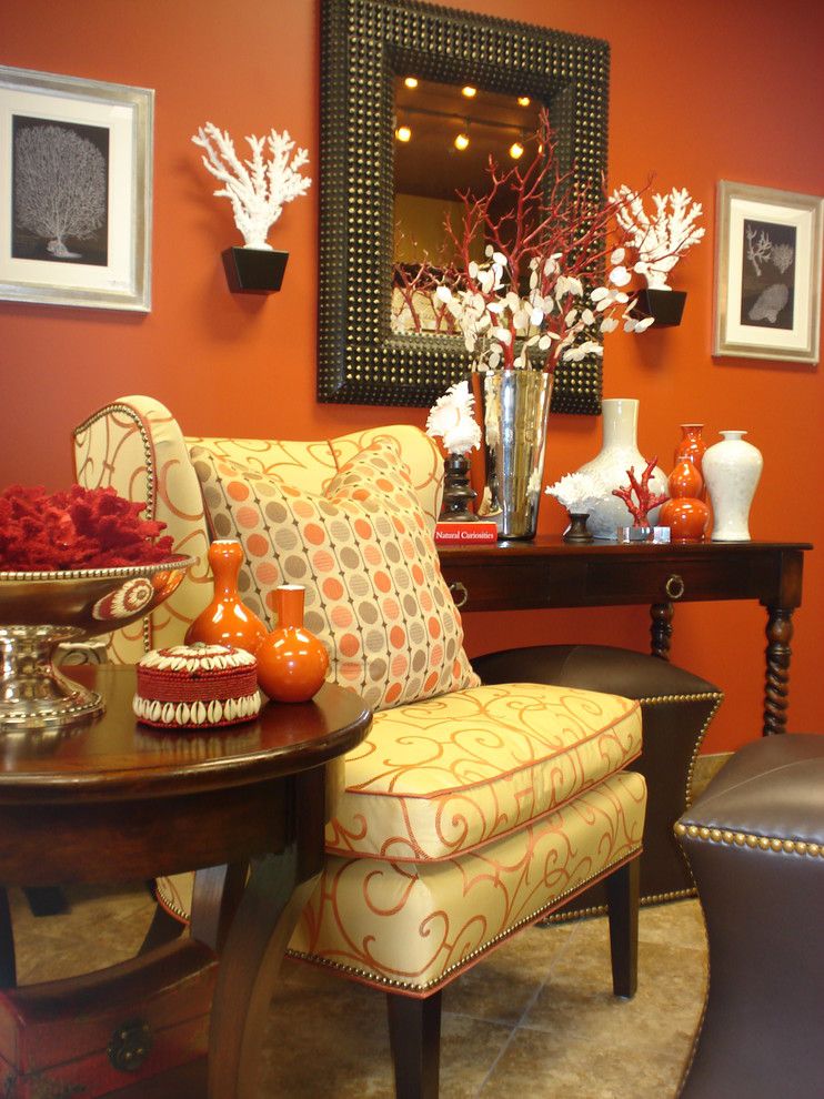 Ocher Color for a Contemporary Living Room with a Jordan Leather Ottomans and Zuniga Interiors by Zuniga Interiors