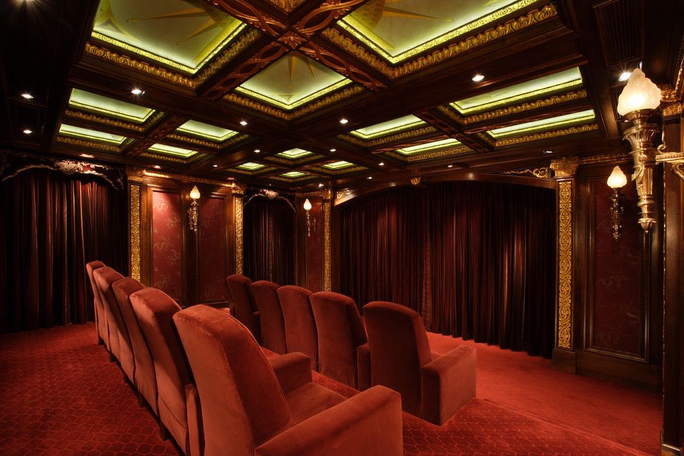 Old Orchard Theater for a Traditional Home Theater with a Recessed Lighting and Malinard Manor   Theatre by Cravotta Interiors