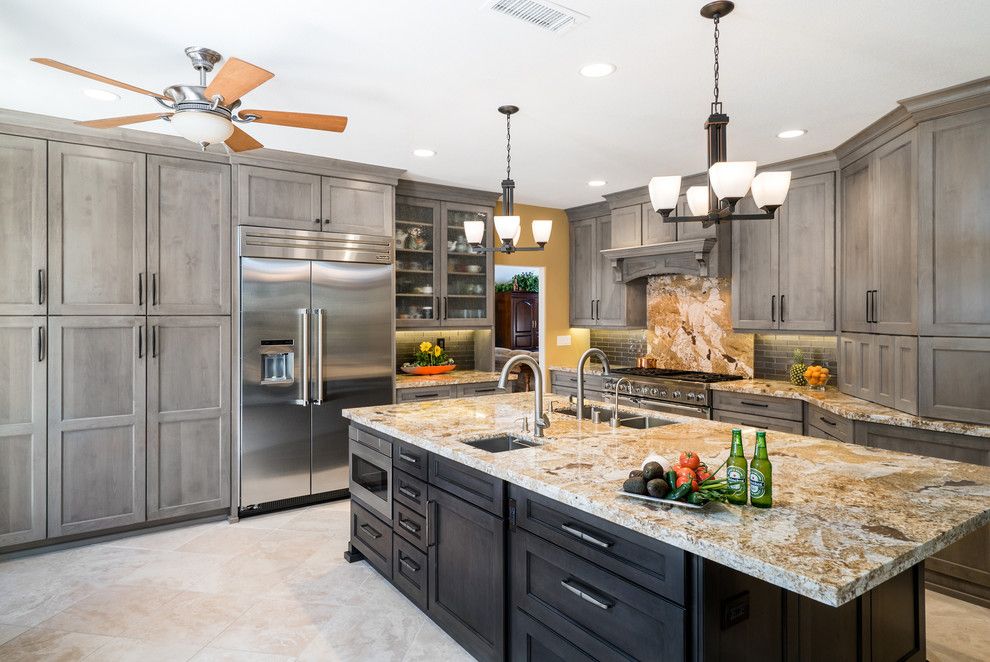 Omega Cabinets for a Transitional Kitchen with a Chandelier and Trabuco Canyon Kitchen   Jasper Hills Rd. by Sea Pointe Construction