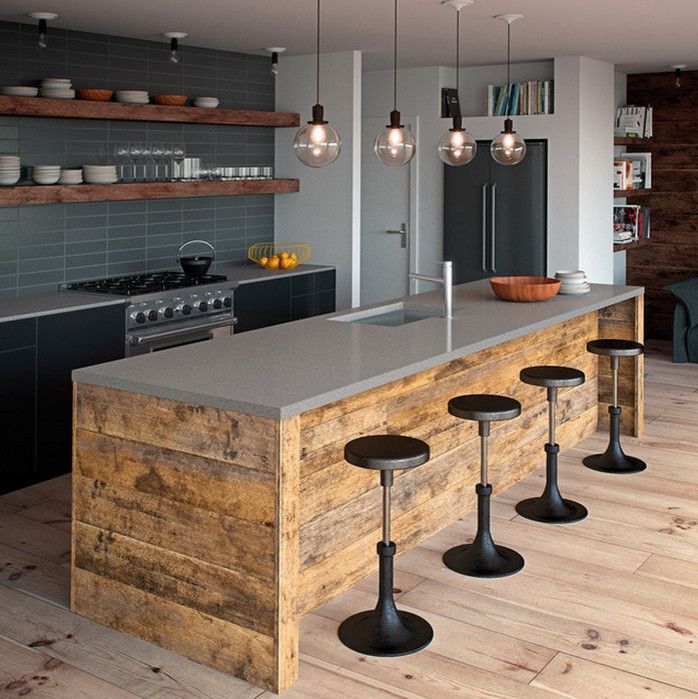 Omicron Granite for a Rustic Kitchen with a Wood Island and a Closer Look at Caesarstone by Omicron Granite & Tile