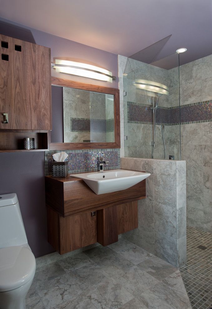 Oregon Tile and Marble for a Contemporary Bathroom with a Curbless Shower and Dundee Hills Guest Bath   