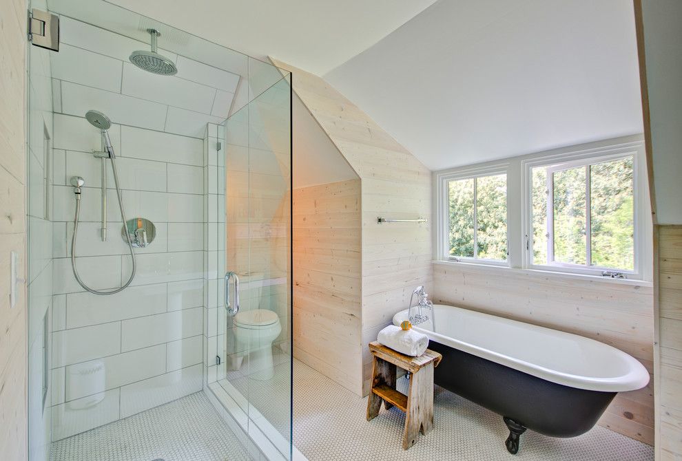 Oregon Tile and Marble for a Farmhouse Bathroom with a Vintage Style Tub Filler and Modern Farmhouse by Hammer & Hand