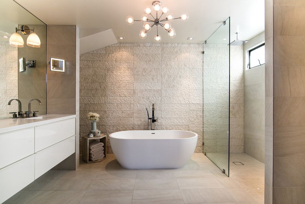 Oriel Window for a Contemporary Bathroom with a Floating Vanity and Adm Bathroom Design by Adm Bathroom Design