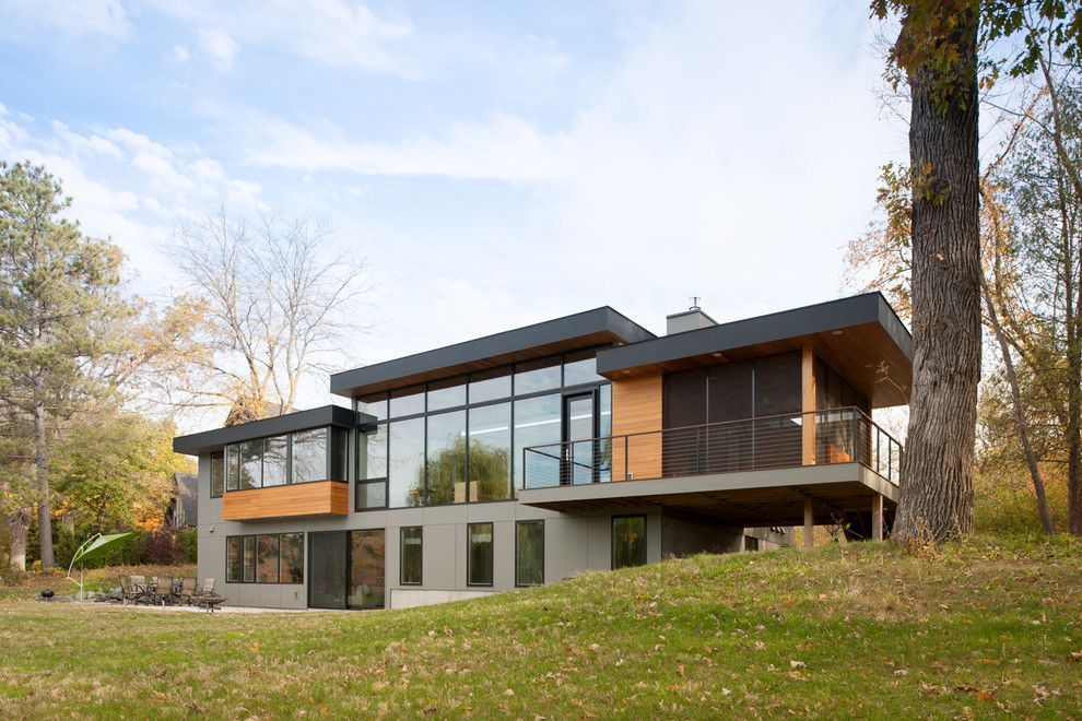 Oriel Window for a Contemporary Exterior with a Clerestory Windows and Lotus Lake Residence by Citydeskstudio, Inc.