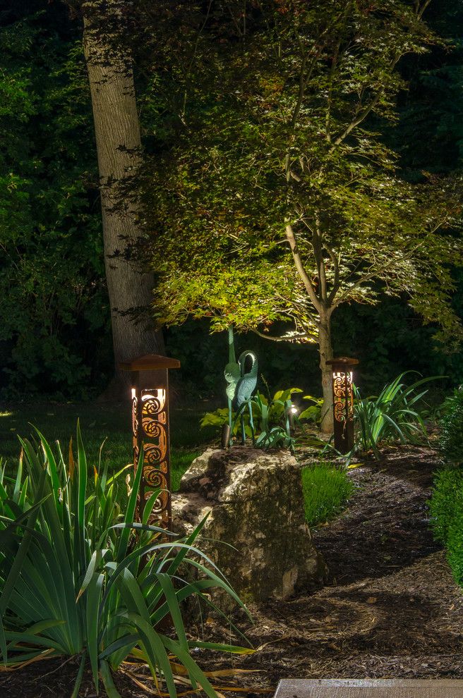 Outdoor Lighting Perspectives for a Contemporary Landscape with a Design and *New* Outdoor Lighting Perspectives Sculpture Lights by Outdoor Lighting Perspectives of Chattanooga