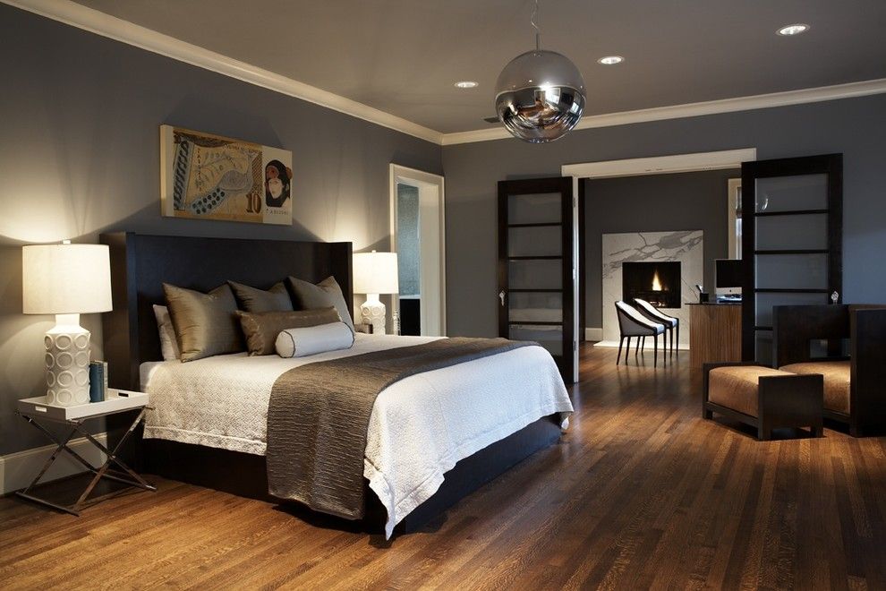 Painted Plywood Floors for a Contemporary Bedroom with a Arm Chair and Modern Craftsman Master Bedroom by Beth Dotolo, Asid, Rid, Ncidq