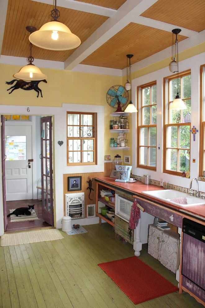 Painted Plywood Floors for a Eclectic Kitchen with a Horse Art and Our Kitchen by Robert Mace