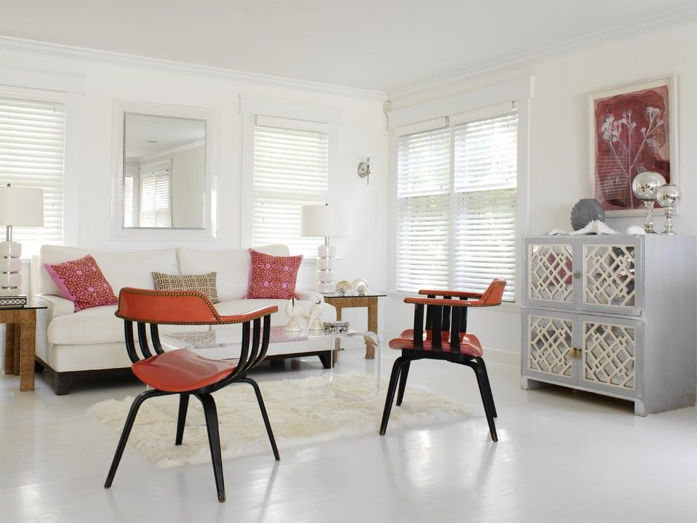 Painted Plywood Floors for a Eclectic Living Room with a Symmetry and Living Room by Tara Seawright