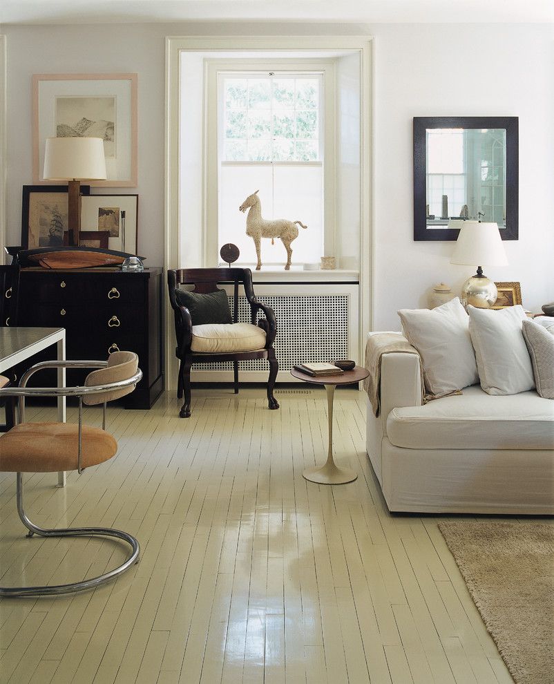 Painted Plywood Floors for a Traditional Living Room with a Desk and American Modern Thomas O'brien by Abrams