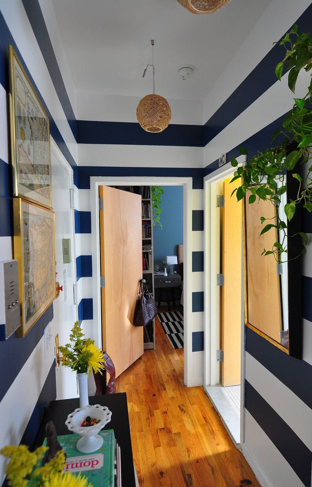 Painting Stripes on Walls for a Eclectic Entry with a Milk Glass and Harlem Apartment   Hall by Scheer & Co.